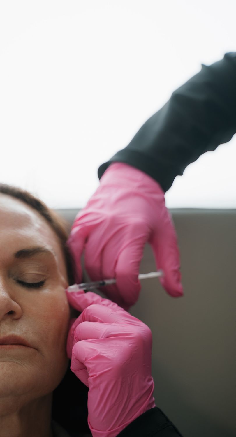 Crown Point PRP model with brown hair touching her chin