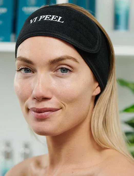 Crown Point Perfect Derma Peel model with blonde hair with arm in front of her her forehead