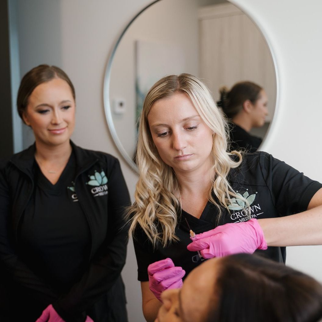 Crown Point Volume Loss Treatment model with blonde hair